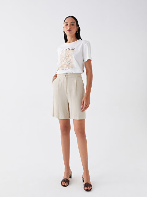 LCW Vision Rahat Kalıp Düz Keten Karışımlı Kadın Şort - S3HH92Z8-V93