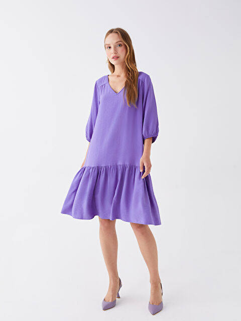 LCWAIKIKI Classic V Neck Plain Balloon Sleeve Women's Dress - S3HI33Z8-SGF