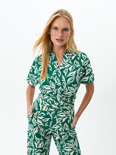 LCW Vision Shirt Collar Patterned Short Sleeve Crop Women's Blouse - S3HJ54Z8-LRR