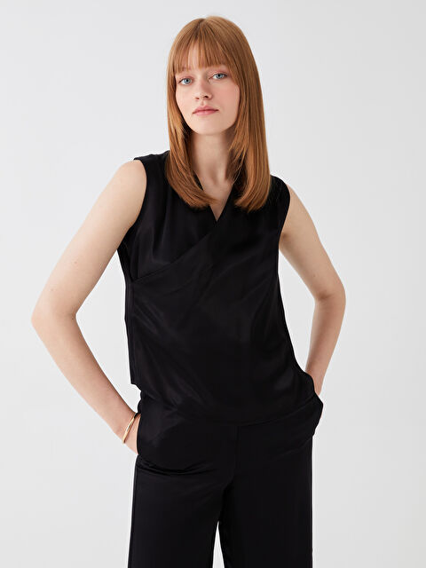 LCW Vision Kruvaze Yaka Düz Saten Kadın Bluz - S3HJ65Z8-CVL