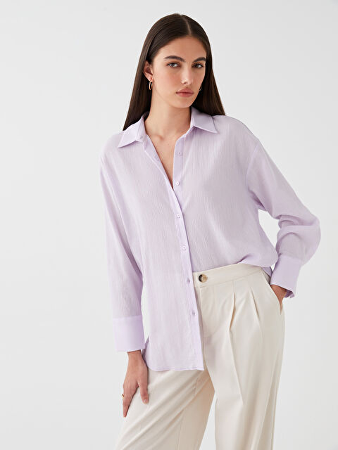 LCW Vision Plain Long Sleeve Oversize Crinkle Women's Shirt - S3HJ87Z8-G7R