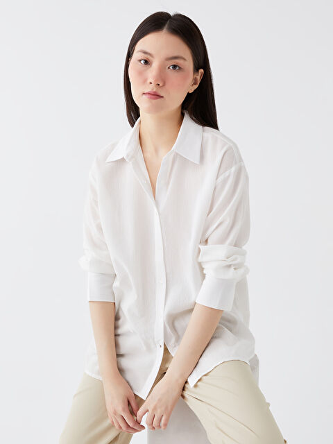 LCW Vision Plain Long Sleeve Oversize Crinkle Women's Shirt - S3HJ87Z8-R9J