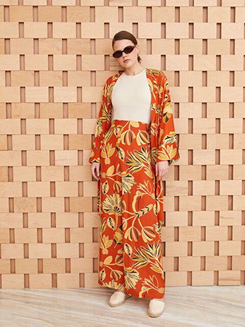 LCW Modest Elasticated Waist Patterned Wide Leg Women's Trousers - S3HK56Z8-LSR