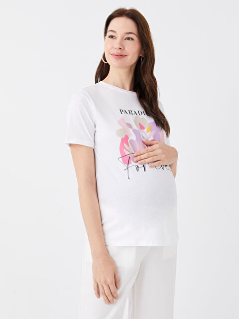 LCWAIKIKI Maternity Bisiklet Yaka Baskılı Kısa Kollu Hamile Tişört - S3HL91Z8-Q6K