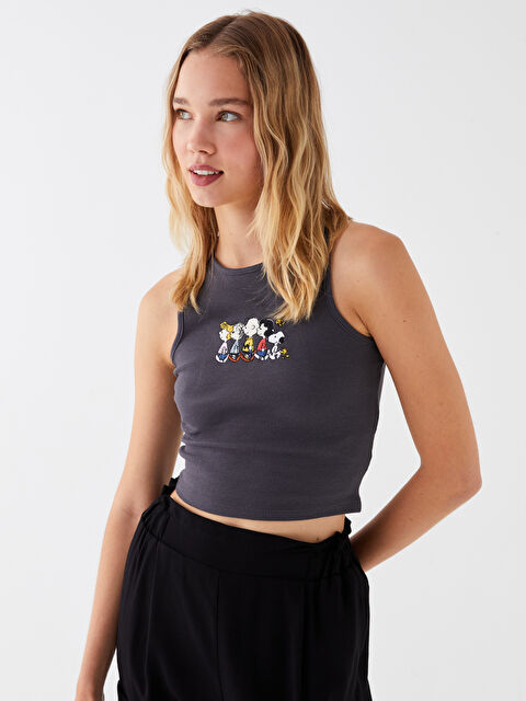 LCW Vision ياقة دائرية مطبوع سنوبي قميص قصير للسيدات - S3HL96Z8-HEF