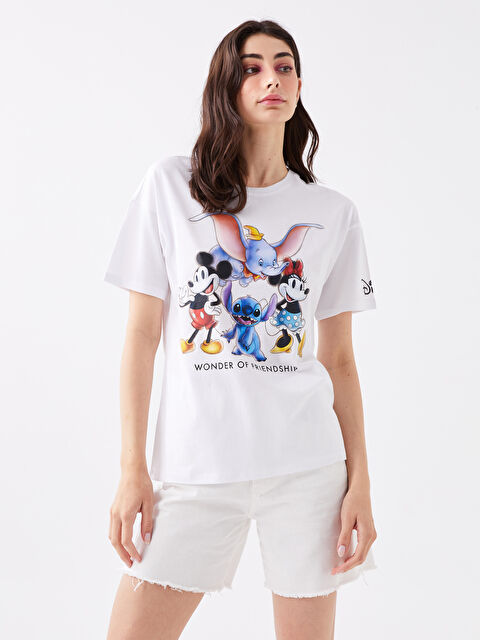 LCW Vision Crew Neck Mickey Mouse Printed Short Sleeve Women's T-Shirt - S3HM12Z8-Q6K