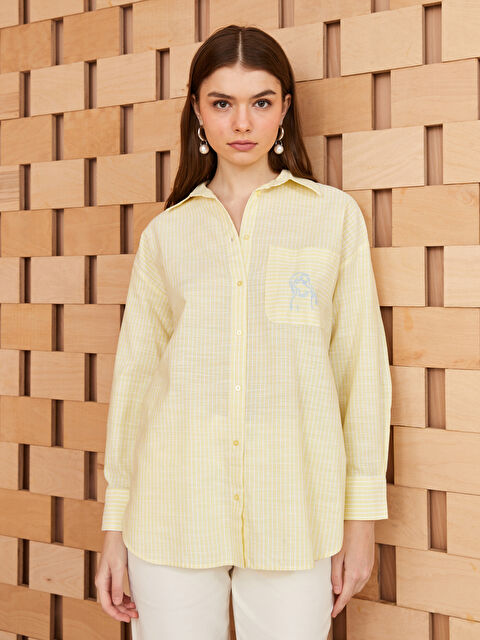 LCW Modest قميص بوبلين مُخَطَّط واسع للسيدات - S3HP44Z8-LKF