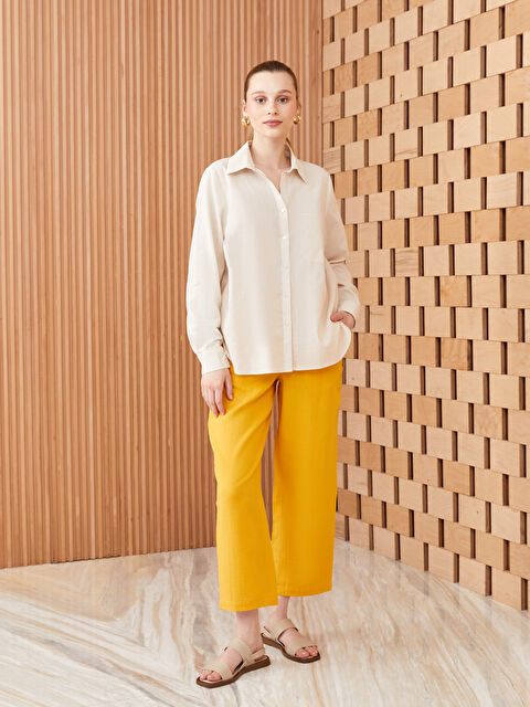 LCW Modest Elasticated Waist Loose Fit Muslin Women's Trousers - S3HP84Z8-LXL