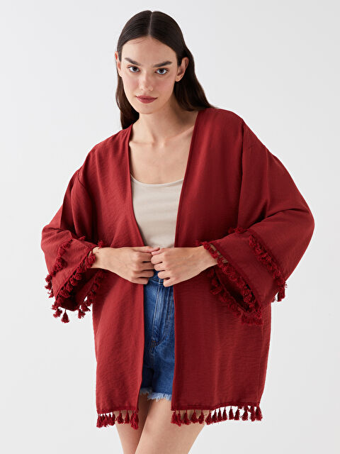 LCW Vision Şal Yaka Düz Oversize Keten Görünümlü Kadın Kimono - S3HS64Z8-L0J