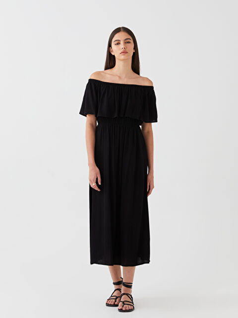 LCW Vision Slash Neck Plain Short Sleeve Women's Dress - S3HT01Z8-RQL