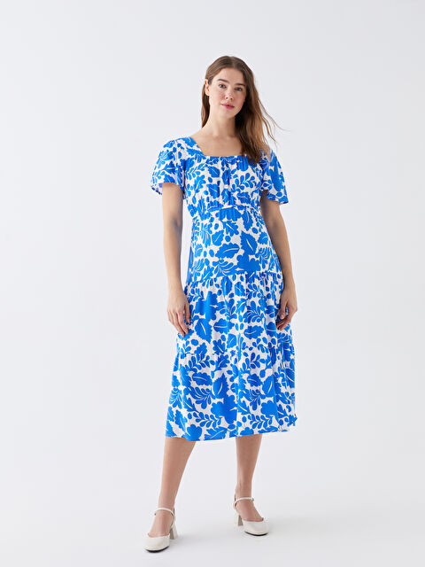 LCWAIKIKI Maternity Kare Yaka Çiçekli Kısa Kollu Hamile Elbise - S3HV88Z8-LQQ