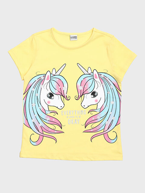 LCW Kids Crew Neck Printed Short Sleeve Girls' T-Shirt - S3HY11Z4-FSG