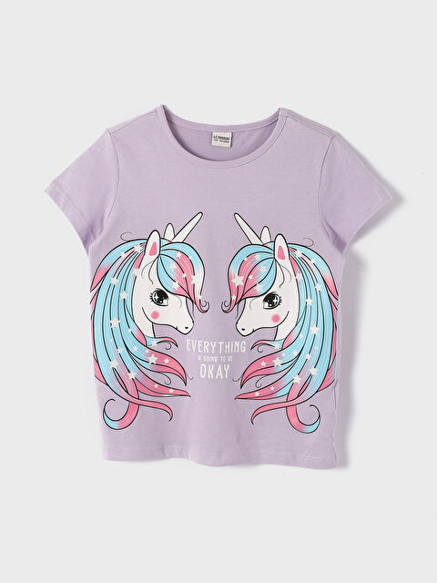 LCW Kids Crew Neck Printed Short Sleeve Girls' T-Shirt - S3HY11Z4-G0W
