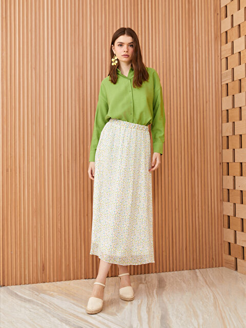 LCW Modest Jupe Évasée en Chiffon à Motifs avec Taille Élastique pour Femmes - S3HY38Z8-LRA