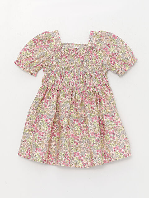 LCW baby Floral Patterned Square Collar Short Sleeve Baby Girls' Dress - S3I078Z1-LT4