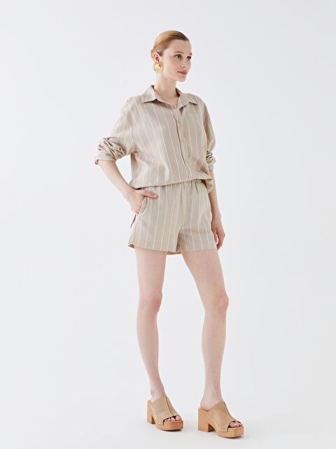 LCW Vision Standart Fit Çizgili Keten Karışımlı Kadın Şort - S3I197Z8-LE8