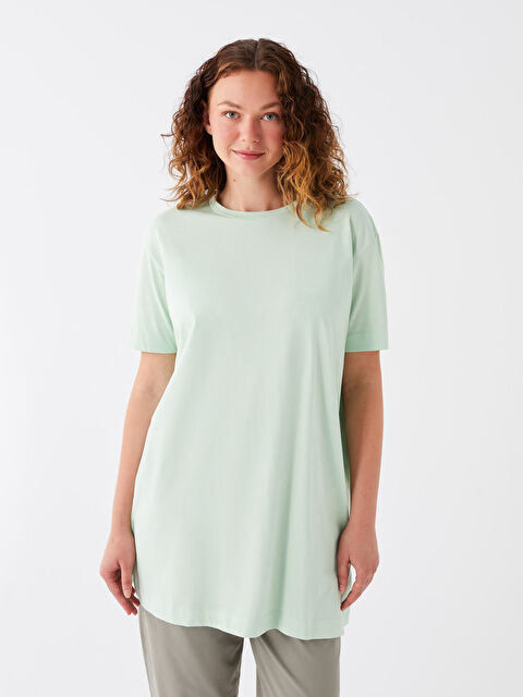 LCW Modest Crew Neck Plain Short Sleeve Oversize Women's Tunic - S3I206Z8-FWQ