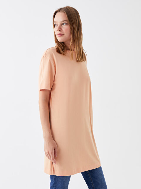 LCW Modest Crew Neck Plain Short Sleeve Oversize Women's Tunic - S3I206Z8-GAM