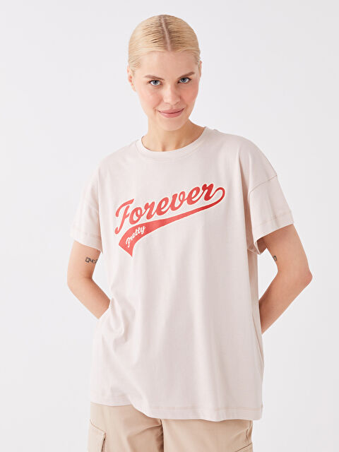 LCW Modest Crew Neck Printed Short Sleeve Oversize Women's Tunic - S3I208Z8-FW6