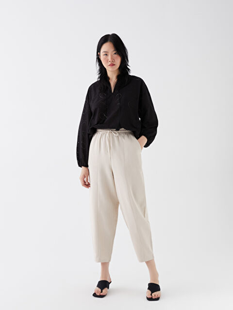 LCW Vision Elasticated Waist Plain Linen Blend Women's Trousers - S3I211Z8-G1Y