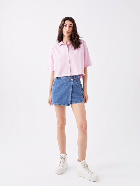 LCW Vision شورت جينز نسائي بتصميم تنورة بخصر عالي وقصة عادية - S3I449Z8-507