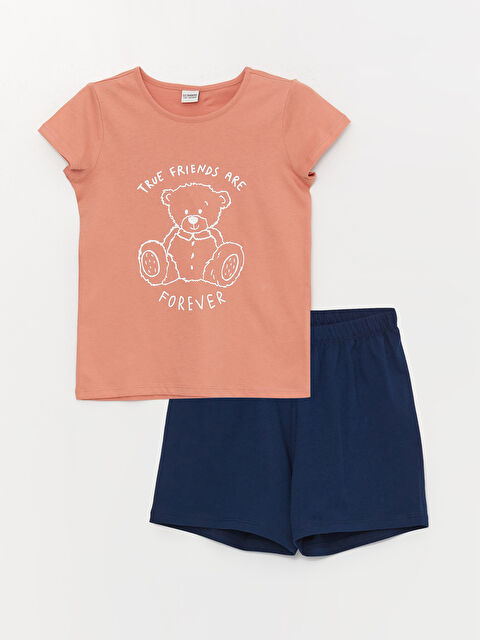 LCW Kids Crew Neck Printed Short Sleeve Girls' Pyjama Set with Shorts - S3I533Z4-GC5