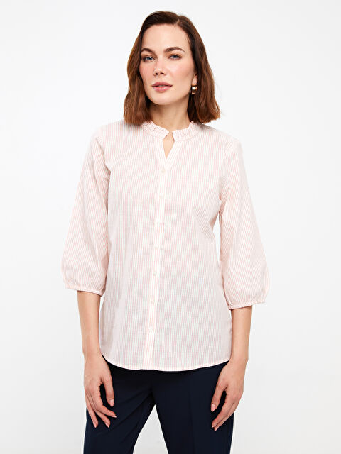 LCW Grace Henley Neckline Striped Poplin Women's Blouse - S3I591Z8-LHK