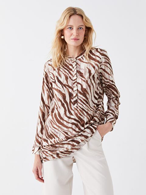 LCW Grace Grandad Collar Patterned Long Sleeve Women's Tunic - S3I611Z8-LQY