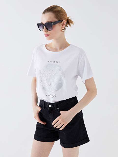 LCW Vision Crew Neck Printed Short Sleeve Women's T-Shirt - S3I742Z8-R5B