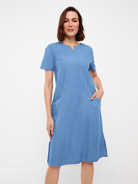 LCW Grace Kaçık Yaka Kadın Jean Elbise