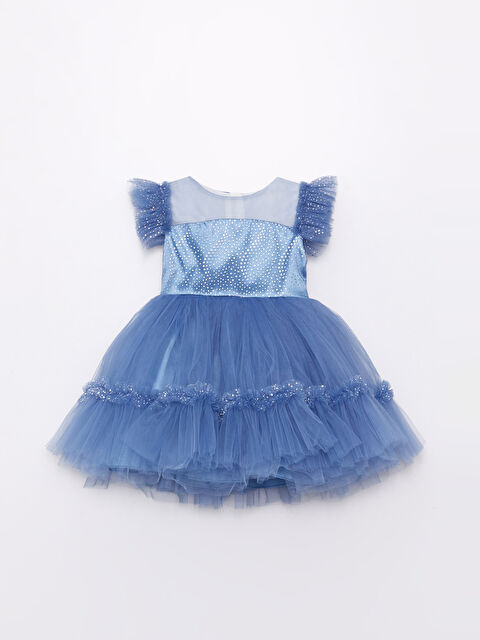 Daisy Girl Bisiklet Yaka Desenli Kız Bebek Tül Elbise - S3IA12Z1-GZE