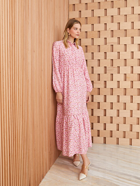 LCW Modest فستان قميص كم طويل مُزهر للسيدات - S3IA55Z8-LT4