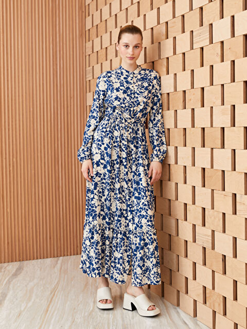 LCW Modest فستان قميص بياقة قمع مُزهر كم طويل للسيدات - S3IA56Z8-LQQ