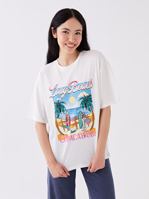 LCW Vision Crew Neck Printed Short Sleeve Oversize Women's T-Shirt - S3ID65Z8-R9J