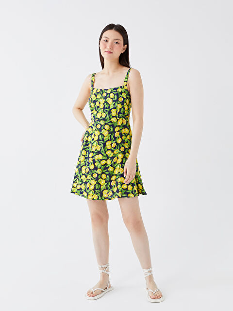 LCW Vision Square Collar Patterned Strappy Women's Dress - S3ID70Z8-LSJ