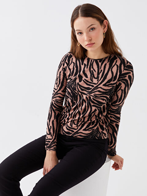 LCWAIKIKI Classic Crew Neck Patterned Long Sleeve Women's T-Shirt - S3IE29Z8-LQX