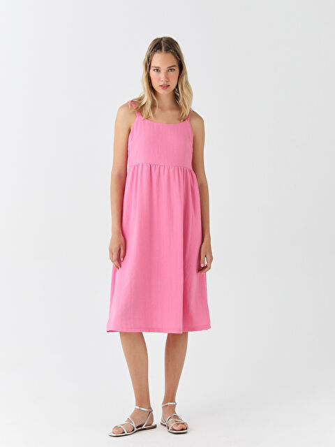 LCW Vision U Neck Straight Strap Linen Look Women's Dress - S3IE64Z8-G7H