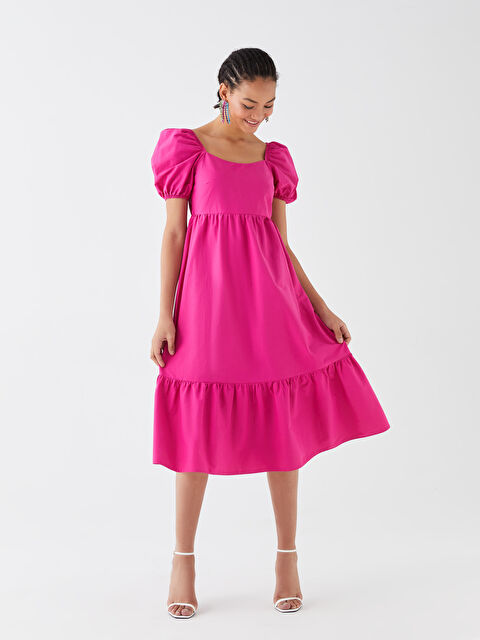 LCW Vision U Neck Plain Balloon Sleeve Women's Dress - S3IE82Z8-H1L