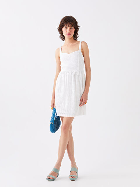 LCW Vision Heart Collar Self Patterned Strappy Broderie Women's Dress - S3IH33Z8-R9J