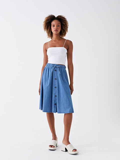 LCW Vision Women's Elastic Waist Plain Denim Skirt - S3IH73Z8-507