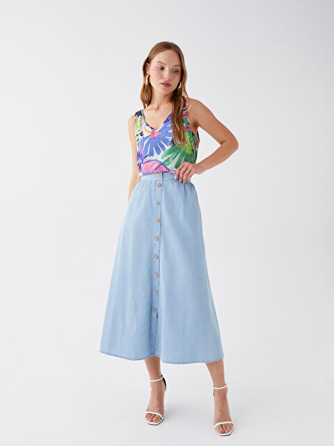 LCWAIKIKI Classic تنورة جينز بخصر مرن للسيدات - S3II47Z8-UCL