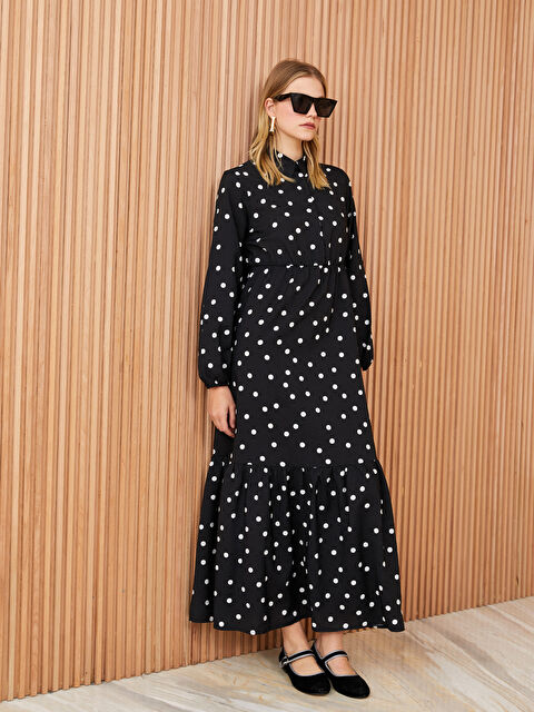 LCW Modest Polka Dot Long Sleeve Women's Shirt Dress - S3IJ58Z8-LQJ