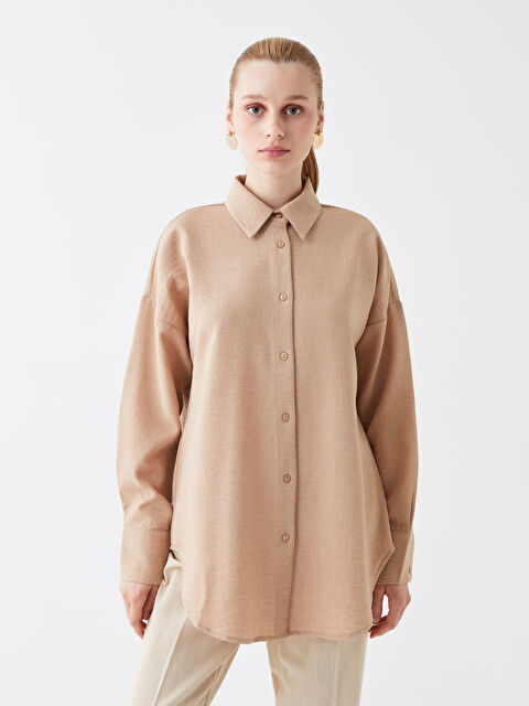 LCW Modest قميص تونيك سادة كم طويل أوفراسايز لمسة كتان للسيدات - S3IO47Z8-V7A