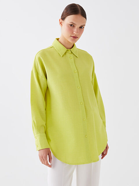 LCW Modest Plain Long Sleeve Oversize Linen Look Women's Shirt Tunic - S3IO47Z8-V25