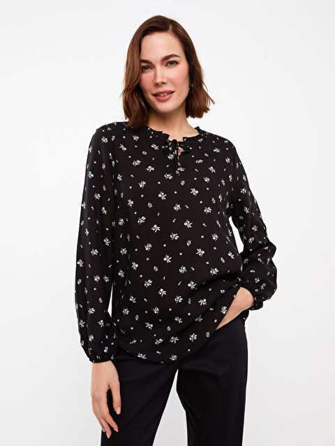 LCW Grace Tie Collar Patterned Long Sleeve Poplin Women's Blouse - S3IP19Z8-LQJ