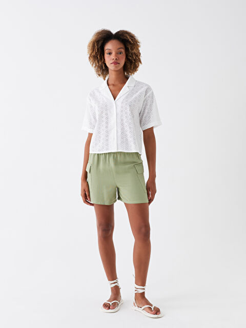 LCW Vision Standart Fit Düz Keten Karışımlı Kadın Şort - S3IP55Z8-GHY