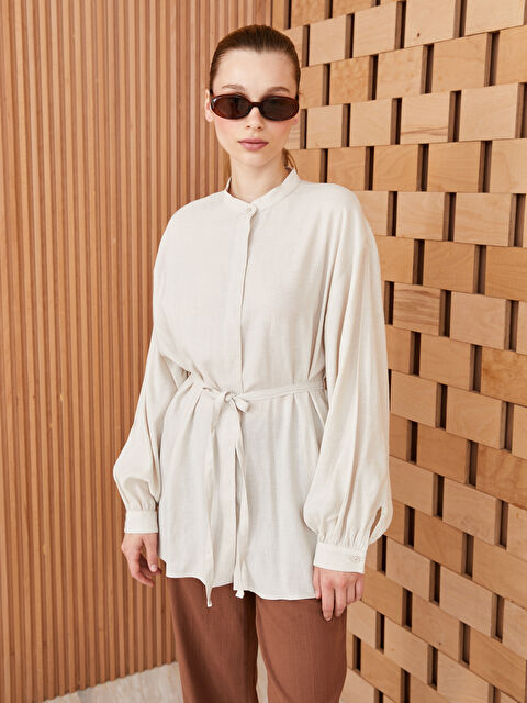 LCW Modest تونیک قۆڵ درێژ یه‌خه‌ی سوننەتی تێکەڵەی کەتان بۆ ژنان - S3IU80Z8-VF5