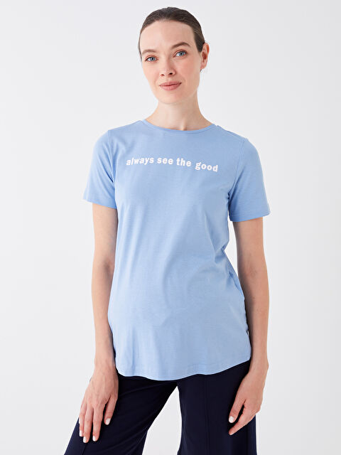 LCWAIKIKI Maternity Bisiklet Yaka Baskılı Kısa Kollu Hamile Tişört - S3IU84Z8-FMZ