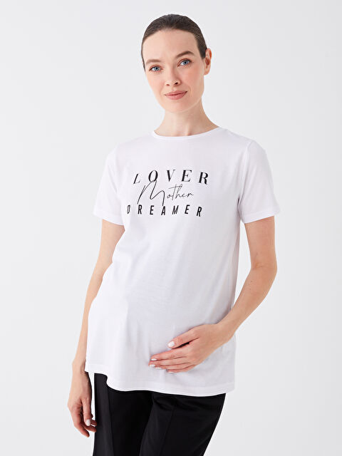 LCWAIKIKI Maternity Bisiklet Yaka Baskılı Kısa Kollu Hamile Tişört - S3IU88Z8-E5X