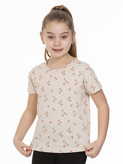 Myhanne Bisiklet Yaka Baskılı Kısa Kollu Kız Çocuk Tişört